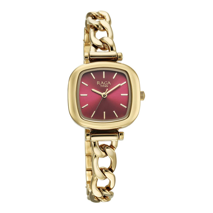 Titan Raga Showstopper Quartz Analog Maroon Dial Metal Strap Watch For Women 95302YM01