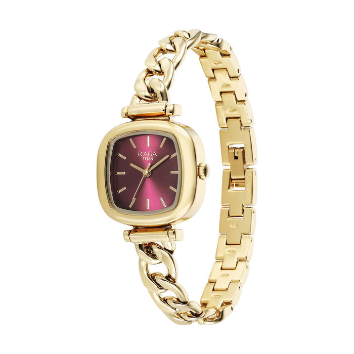 Titan Raga Showstopper Quartz Analog Maroon Dial Metal Strap Watch For Women 95302YM01
