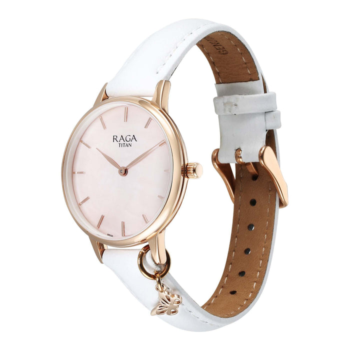 Titan Raga Showstopper Quartz Analog Mother Of Pearl Dial Metal Strap Watch For Women 95274WL03