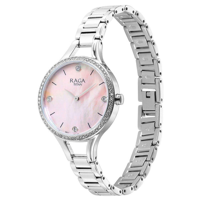 Titan Raga Showstopper Quartz Analog Mother Of Pearl Dial Metal Strap Watch for Women