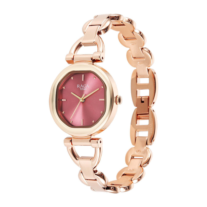 Titan Raga Showstopper Quartz Analog Pink Dial Metal Strap Watch For Women 95301WM01