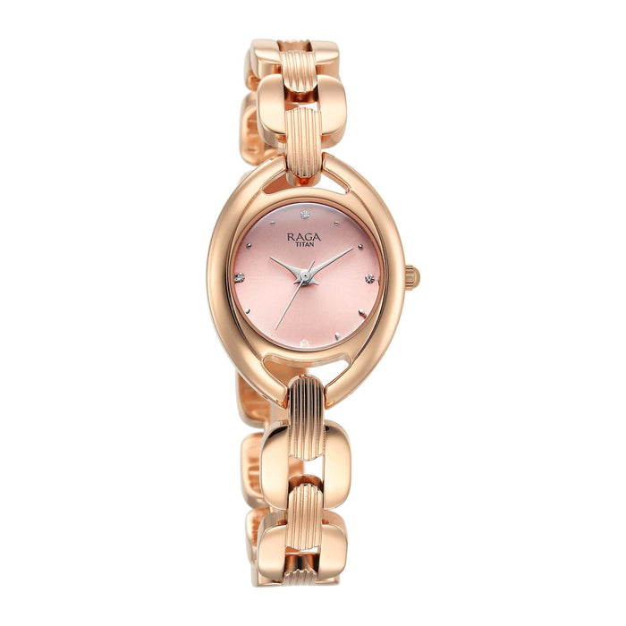 Titan Raga Showstopper Quartz Analog Pink Dial Metal Strap Watch For Women 95306WM01