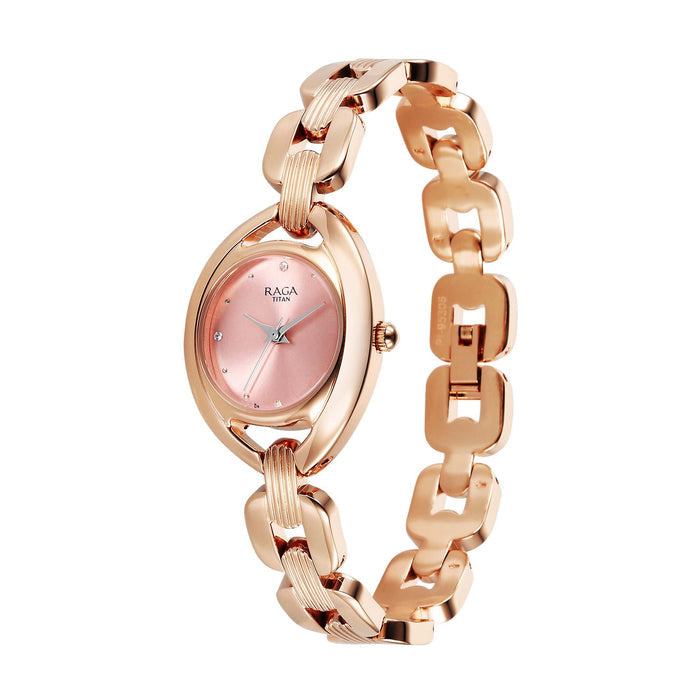 Titan Raga Showstopper Quartz Analog Pink Dial Metal Strap Watch For Women 95306WM01