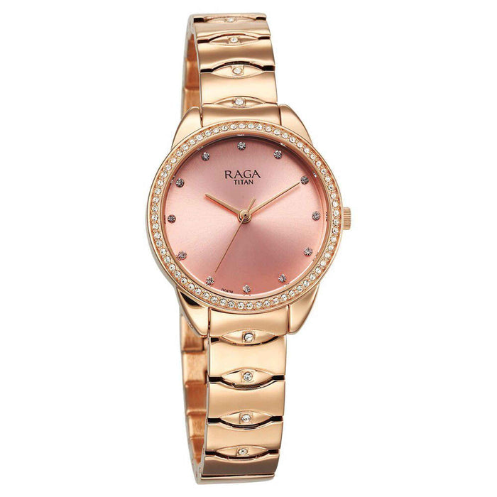 Titan Raga Showstopper Quartz Analog Pink Dial Metal Strap Watch for Women