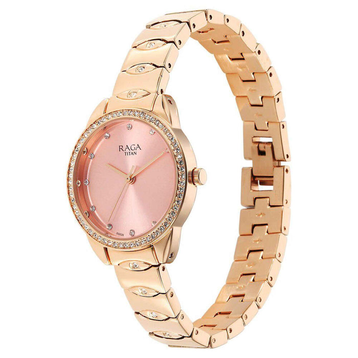 Titan Raga Showstopper Quartz Analog Pink Dial Metal Strap Watch for Women