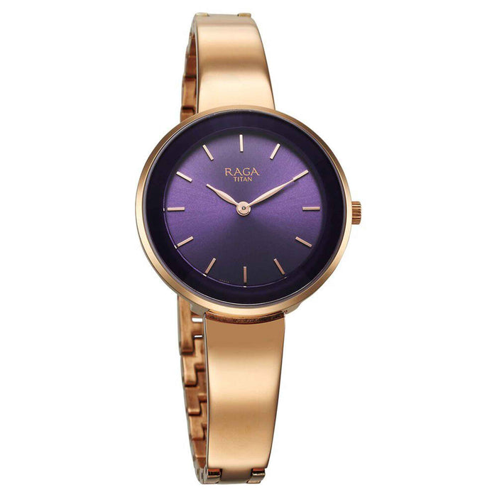 Titan Raga Showstopper Quartz Analog Purple Dial Metal Strap Watch for Women 95276WM01