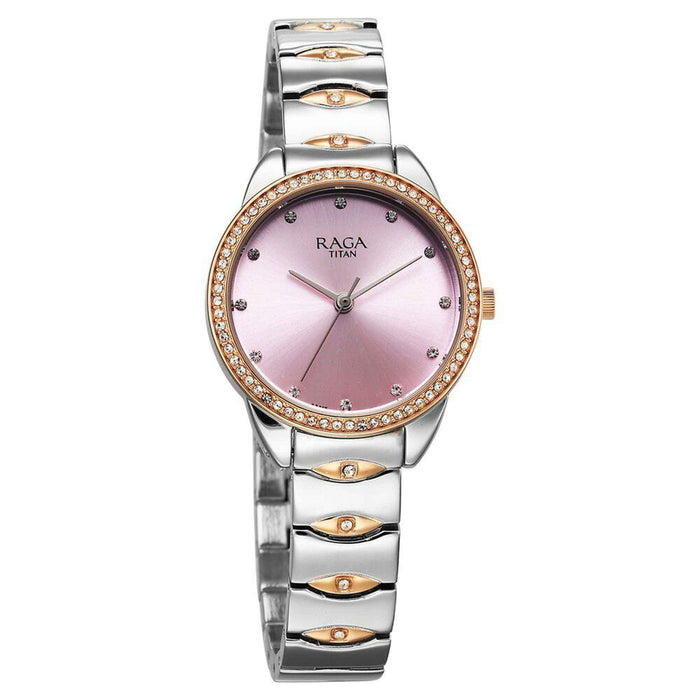 Titan Raga Showstopper Quartz Analog Purple Dial Metal Strap Watch for Women 95281KM01