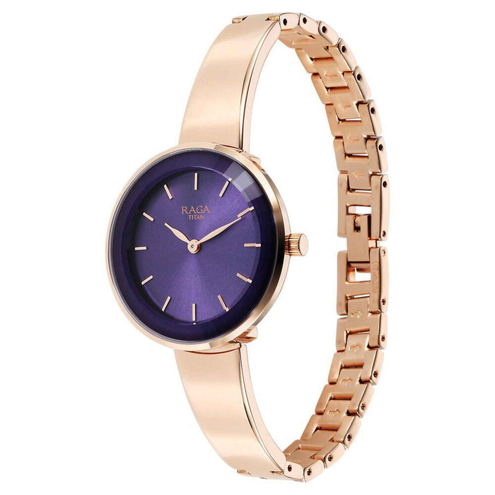 Titan Raga Showstopper Quartz Analog Purple Dial Metal Strap Watch for Women 95276WM01