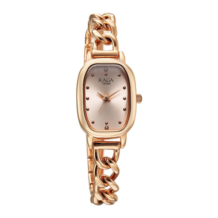 Titan Raga Showstopper Quartz Analog Rose Gold Dial Metal Strap Watch For Women 95309WM01
