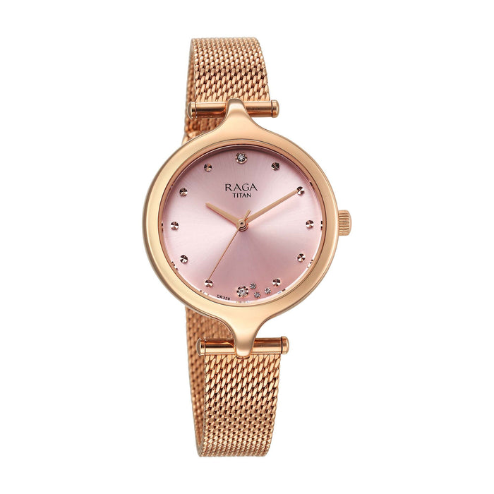Titan Raga Showstopper Quartz Analog Rose Gold Dial Metal Strap Watch For Women 95268WM01