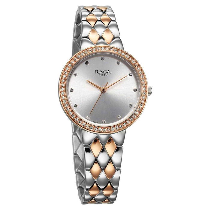 Titan Raga Showstopper Quartz Analog Silver Dial Metal Strap Watch for Women 95282KM01