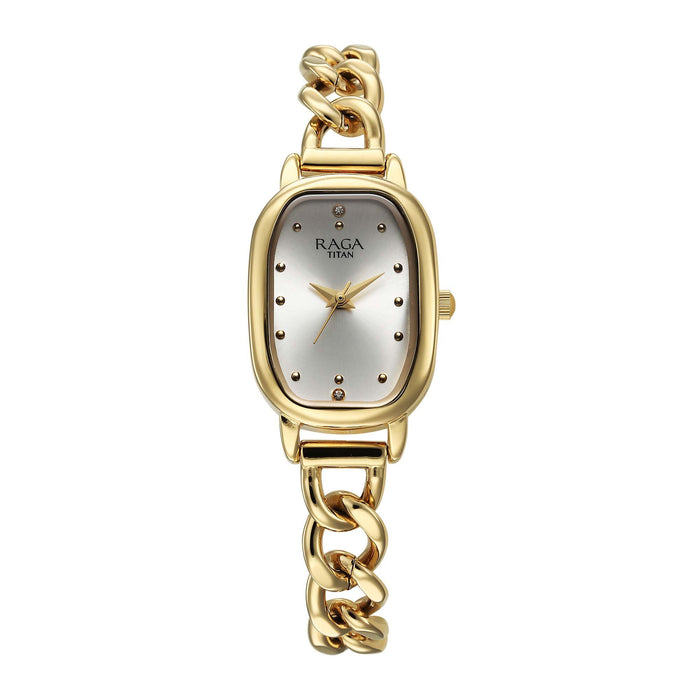 Titan Raga Showstopper Quartz Analog Silver Dial Metal Strap Watch For Women 95309YM01