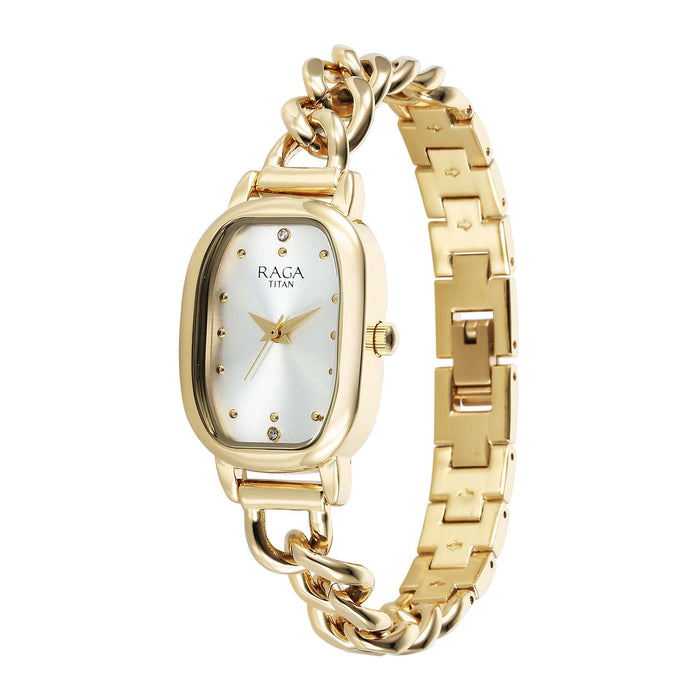 Titan Raga Showstopper Quartz Analog Silver Dial Metal Strap Watch For Women 95309YM01