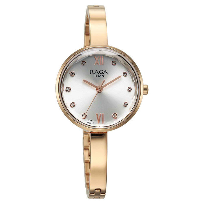 Titan Raga Showstopper Quartz Analog Silver Dial Metal Strap Watch for Women