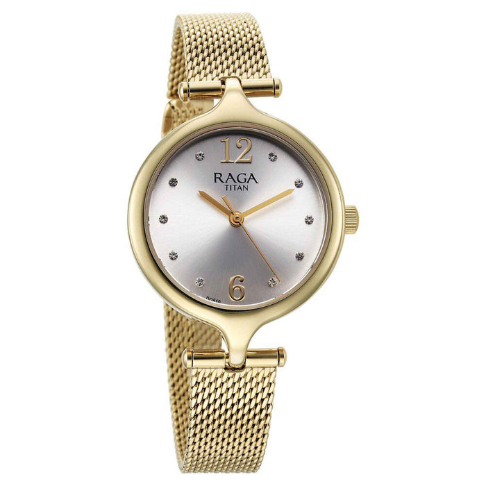 Titan Raga Showstopper Quartz Analog Silver Dial Metal Strap Watch for Women