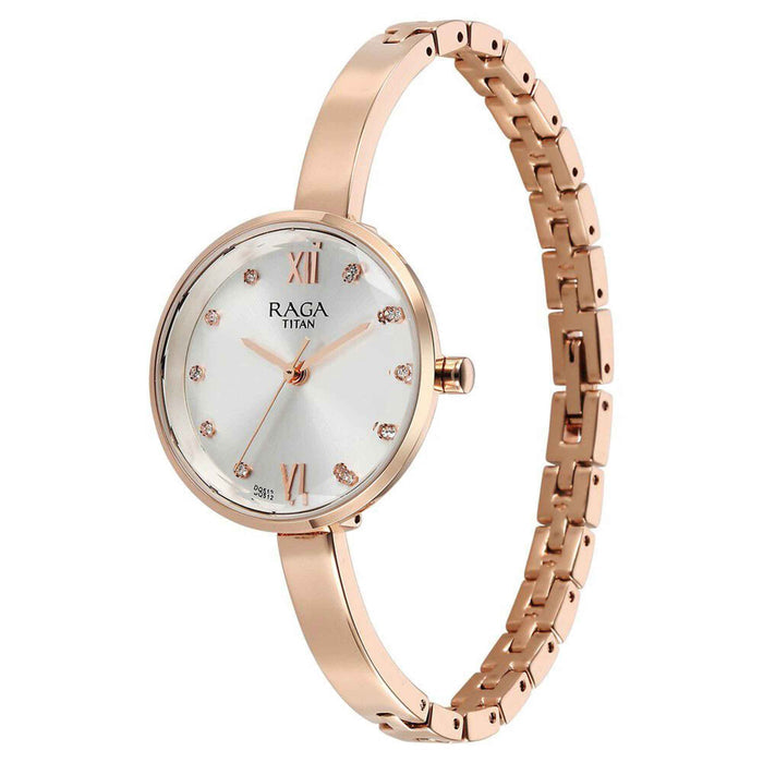 Titan Raga Showstopper Quartz Analog Silver Dial Metal Strap Watch for Women