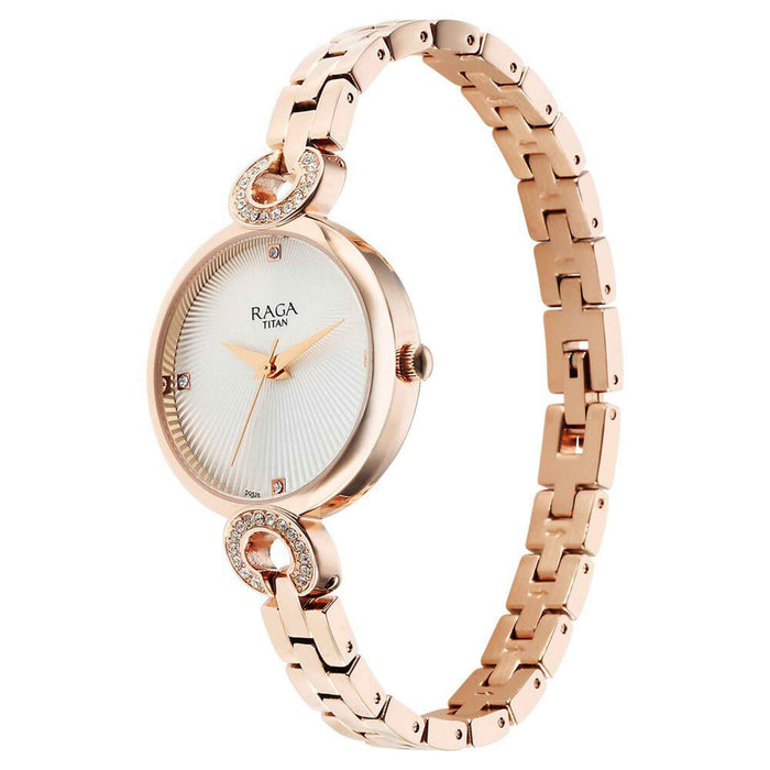 Titan Raga Showstopper Quartz Analog White Dial Metal Strap Watch for Women