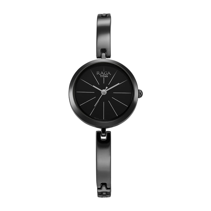 Titan Raga Viva Quartz Analog Black Dial Grey Metal Strap Watch for Women 2606QM04
