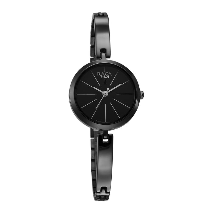 Titan Raga Viva Quartz Analog Black Dial Grey Metal Strap Watch for Women 2606QM04