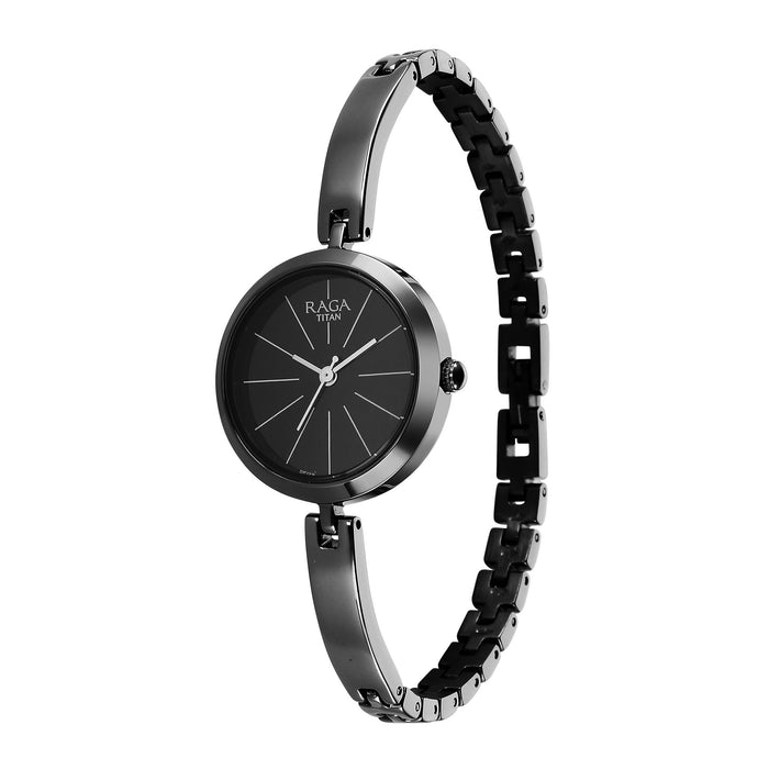 Titan Raga Viva Quartz Analog Black Dial Grey Metal Strap Watch for Women 2606QM04