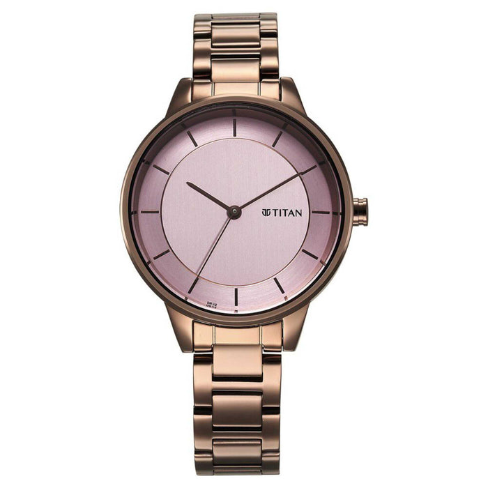 Titan Razzle Dazzle Quartz Analog Pink Dial Brown Stainless Steel Strap Watch For Women