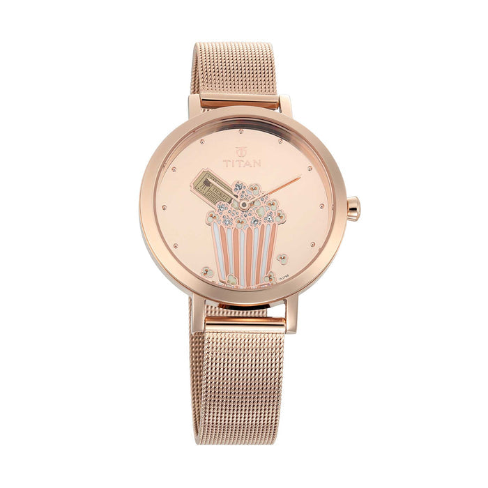 Titan Rose Gold Dial Stainless Steel Strap Watch 95104WM03
