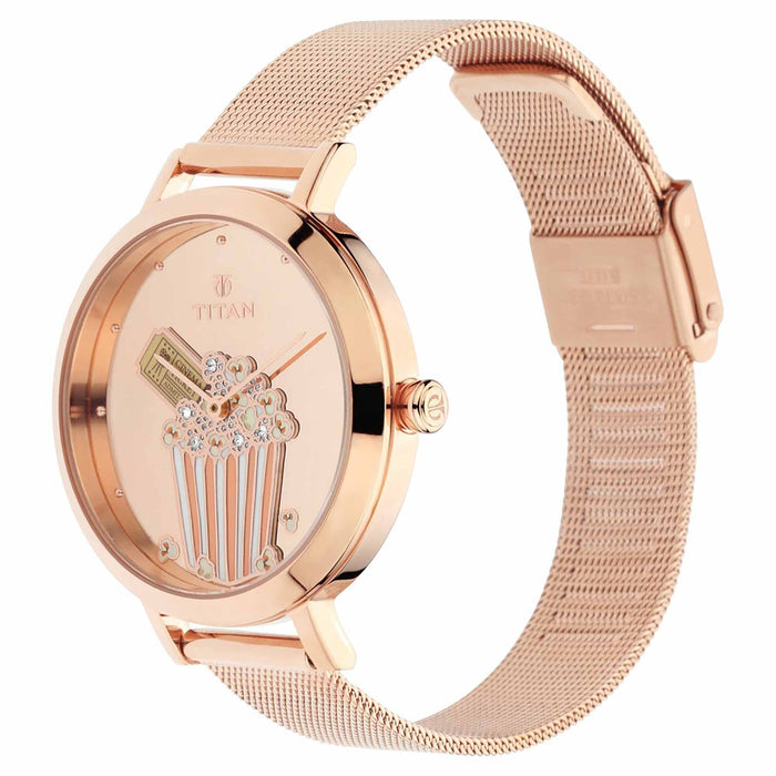 Titan Rose Gold Dial Stainless Steel Strap Watch 95104WM03