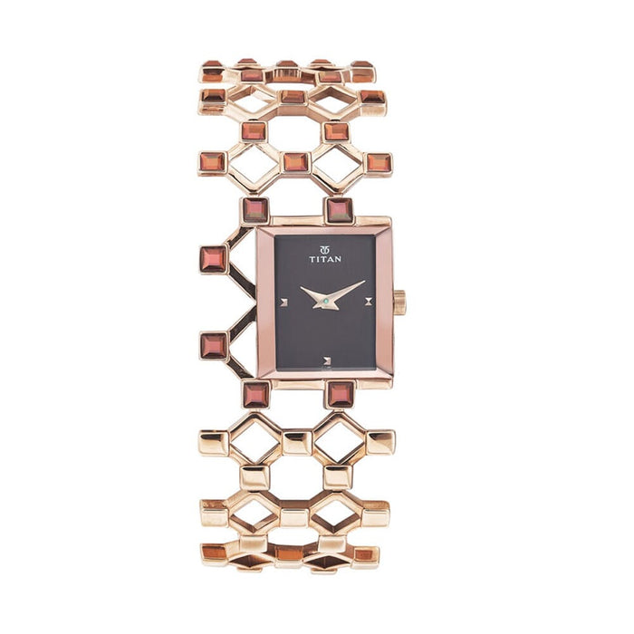 Titan Secluded Quartz Analog Mother Of Pearl Dial Rose Gold Stainless Steel Strap Watch For Women 2507WM01