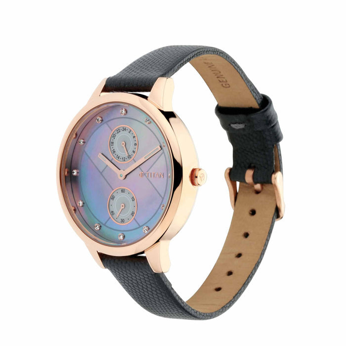 Titan Sparkle II Blue Mother of Pearl Dial Leather Strap Watch 2617WL03
