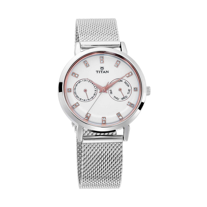 Titan Sparkle White Dial Analog Multi Function Watch for Women 2569SM05