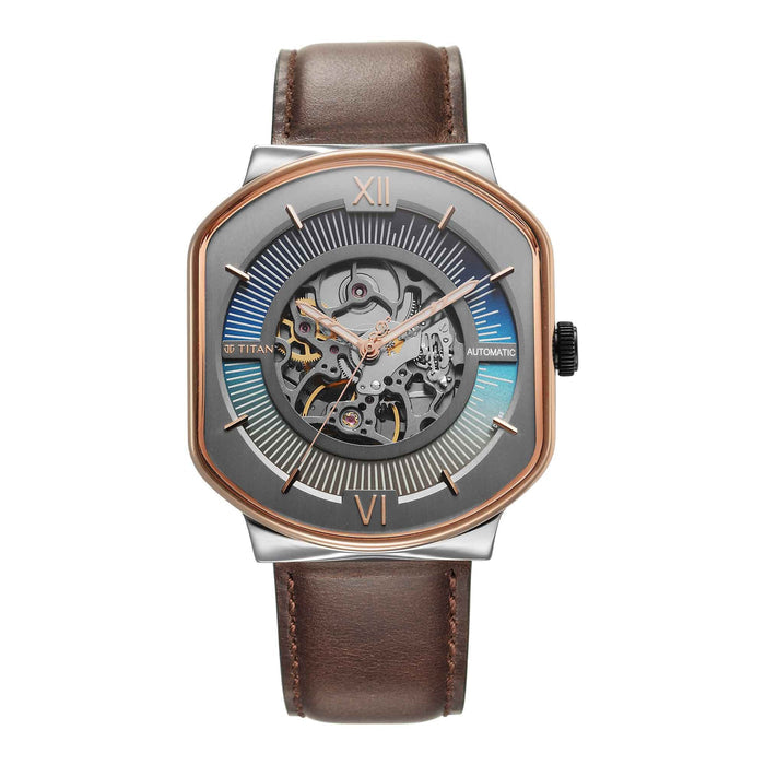 Titan Techno Beats Anthracite Dial Automatic Leather Strap watch for Men 1893KL01