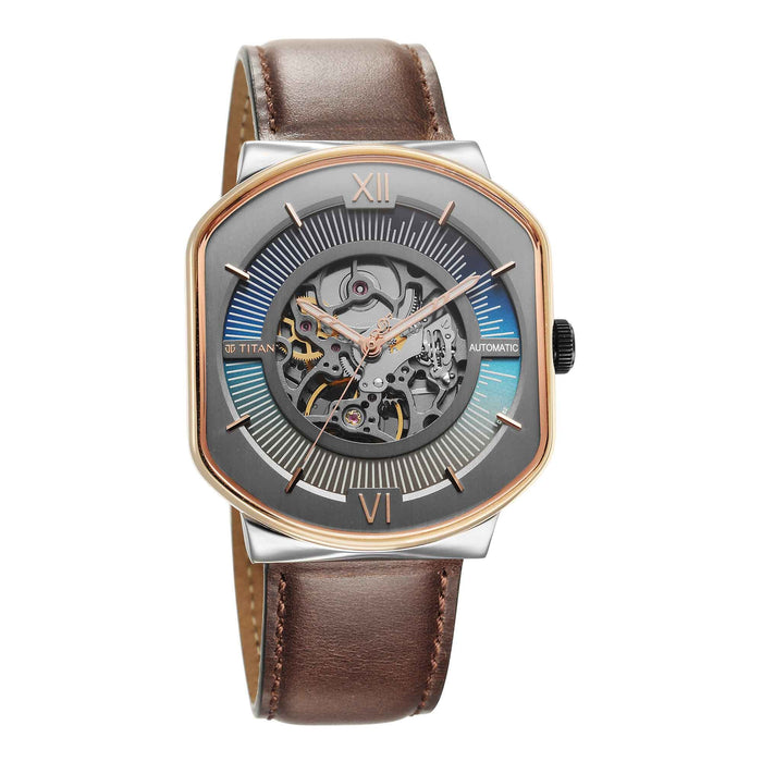 Titan Techno Beats Anthracite Dial Automatic Leather Strap watch for Men 1893KL01