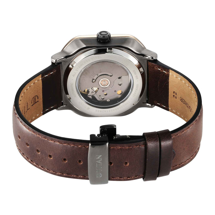 Titan Techno Beats Anthracite Dial Automatic Leather Strap watch for Men 1893KL01