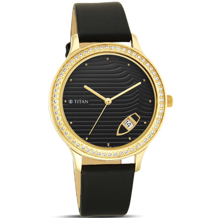 Titan Wander Black Dial Leather Strap Watch 2634YL01