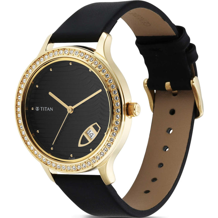 Titan Wander Black Dial Leather Strap Watch 2634YL01