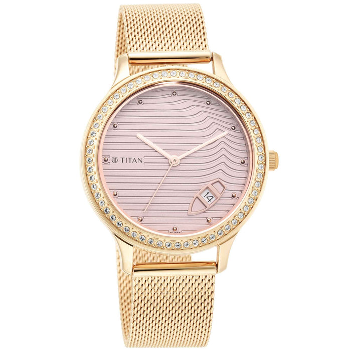Titan Wander Light Brown Dial Metal Strap Watch 2634WM04