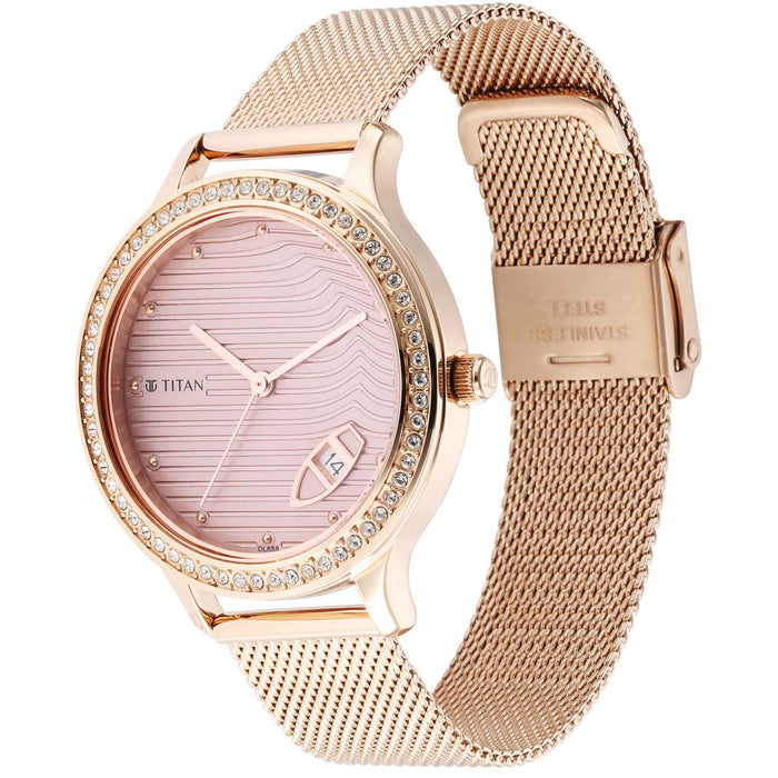 Titan Wander Light Brown Dial Metal Strap Watch 2634WM04