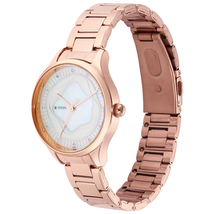 Titan Wander White Dial Metal Strap Watch