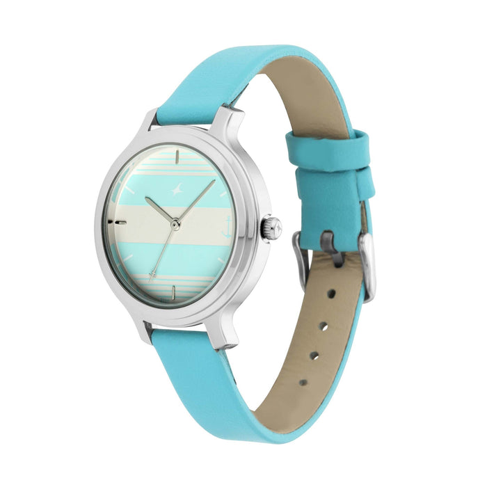 Titan Watch for Women, Quartz Movement, Analog Display, Blue Leather Strap-NR6217SL02, Blue, casual