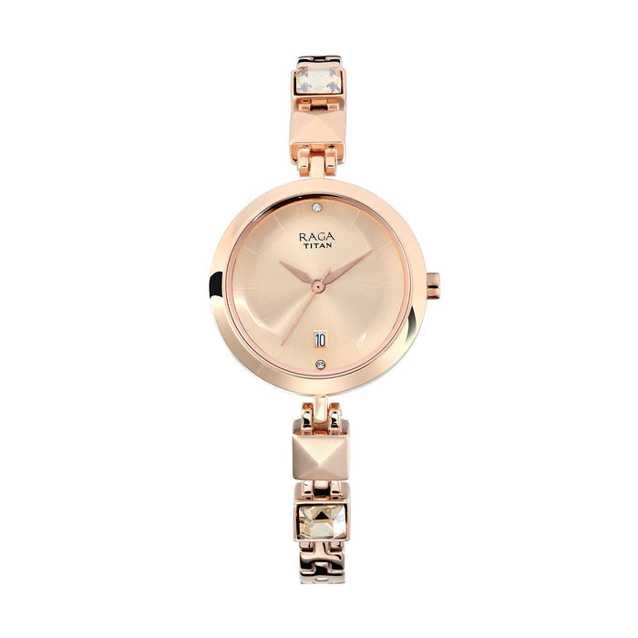 Titan Watch for Women, Quartz Movement, Analog Display, Rose Gold Metal Strap-NR2606WM01