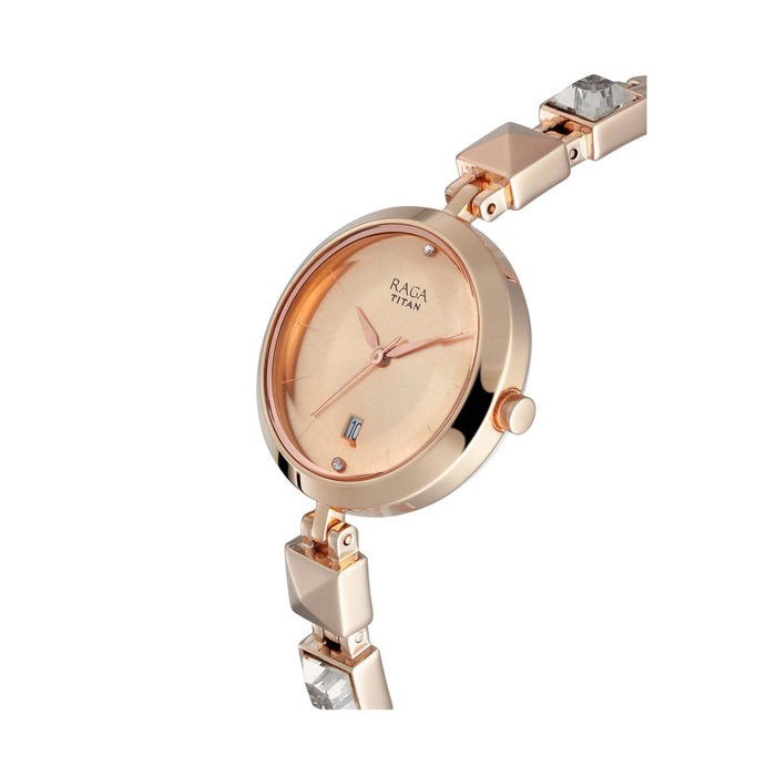 Titan Watch for Women, Quartz Movement, Analog Display, Rose Gold Metal Strap-NR2606WM01