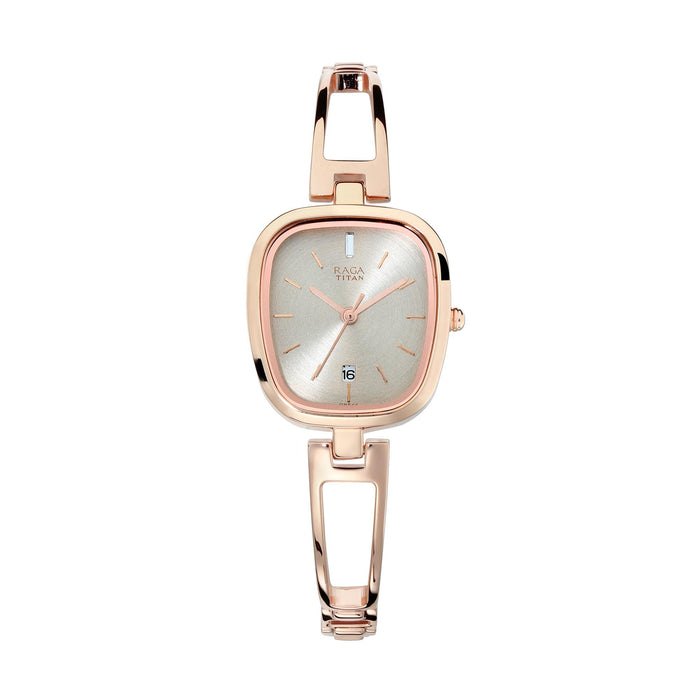 Titan Women Metal Grey Dial Analog Watch -Nr2604Wm01, Band Color-Rose Gold