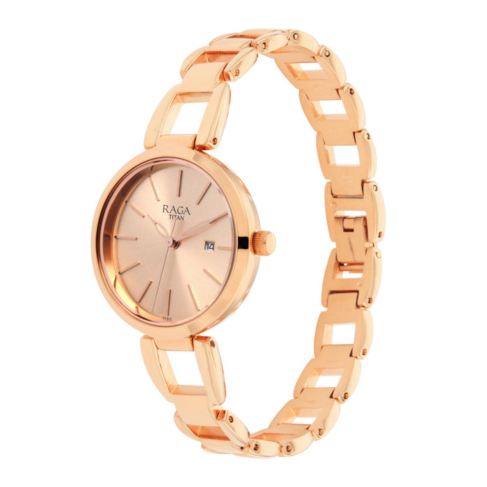 Titan Women Metal Rose Gold Dial Analog Watch -Nr2642Wm01, Band Color-Rose Gold