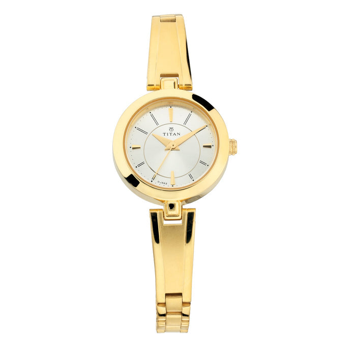 Titan Women Metal Silver White Dial Analog Watch -Nn2598Ym02, Band Color-Gold