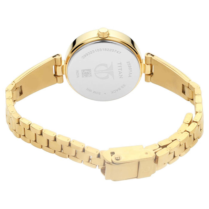 Titan Women Metal Silver White Dial Analog Watch -Nn2598Ym02, Band Color-Gold