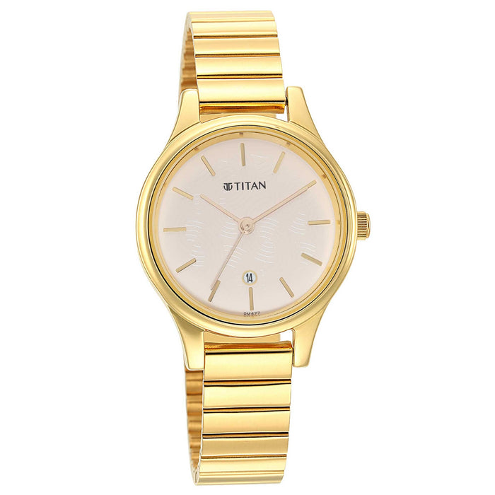 Titan Women Stainless Steel Analog Beige Dial Watch-2679Ym01, Band Color-Yellow