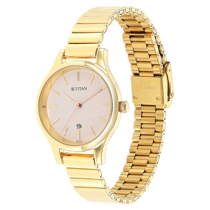 Titan Women Stainless Steel Analog Beige Dial Watch-2679Ym01, Band Color-Yellow