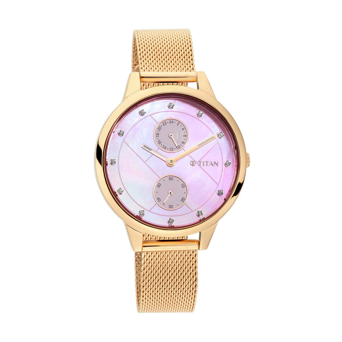Titan Women's Analogue Quartz Rose Gold Metal Strap Watch - 2617WM04, Pink MOP