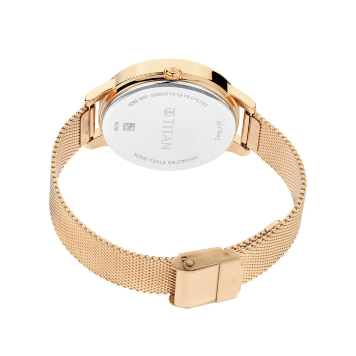 Titan Women's Analogue Quartz Rose Gold Metal Strap Watch - 2617WM04, Pink MOP