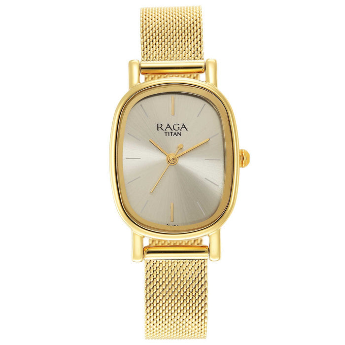 Titan Womens Raga Viva V Phase II Light Champagne Dial Stainless Steel Analog Watch - 2665YM01, Yellow Plating